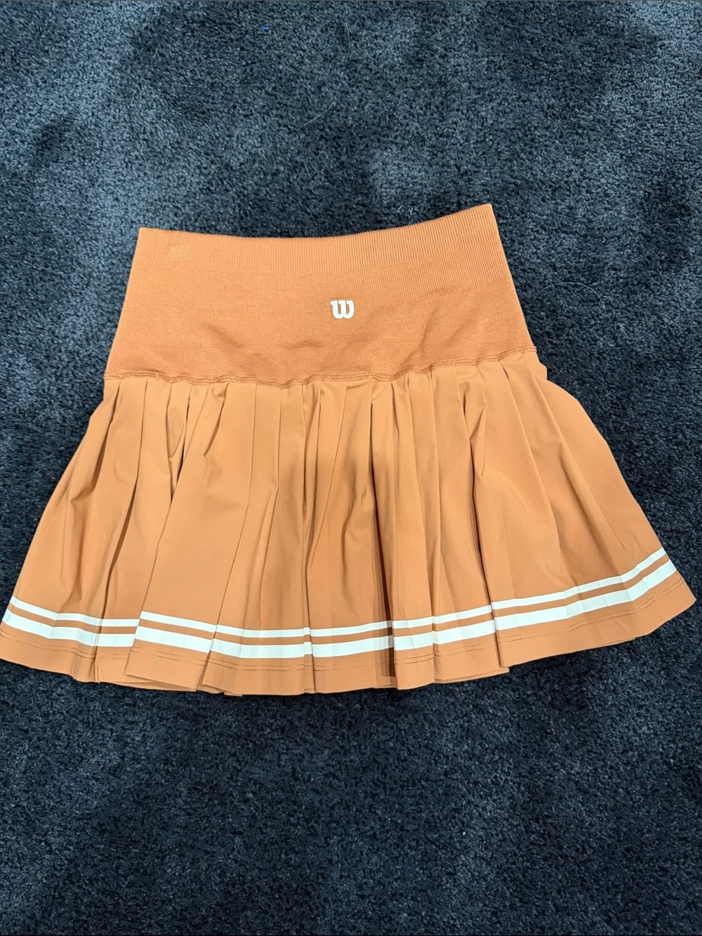 Wilson Pleated Rust Mini Skirt with White Stripe Accents